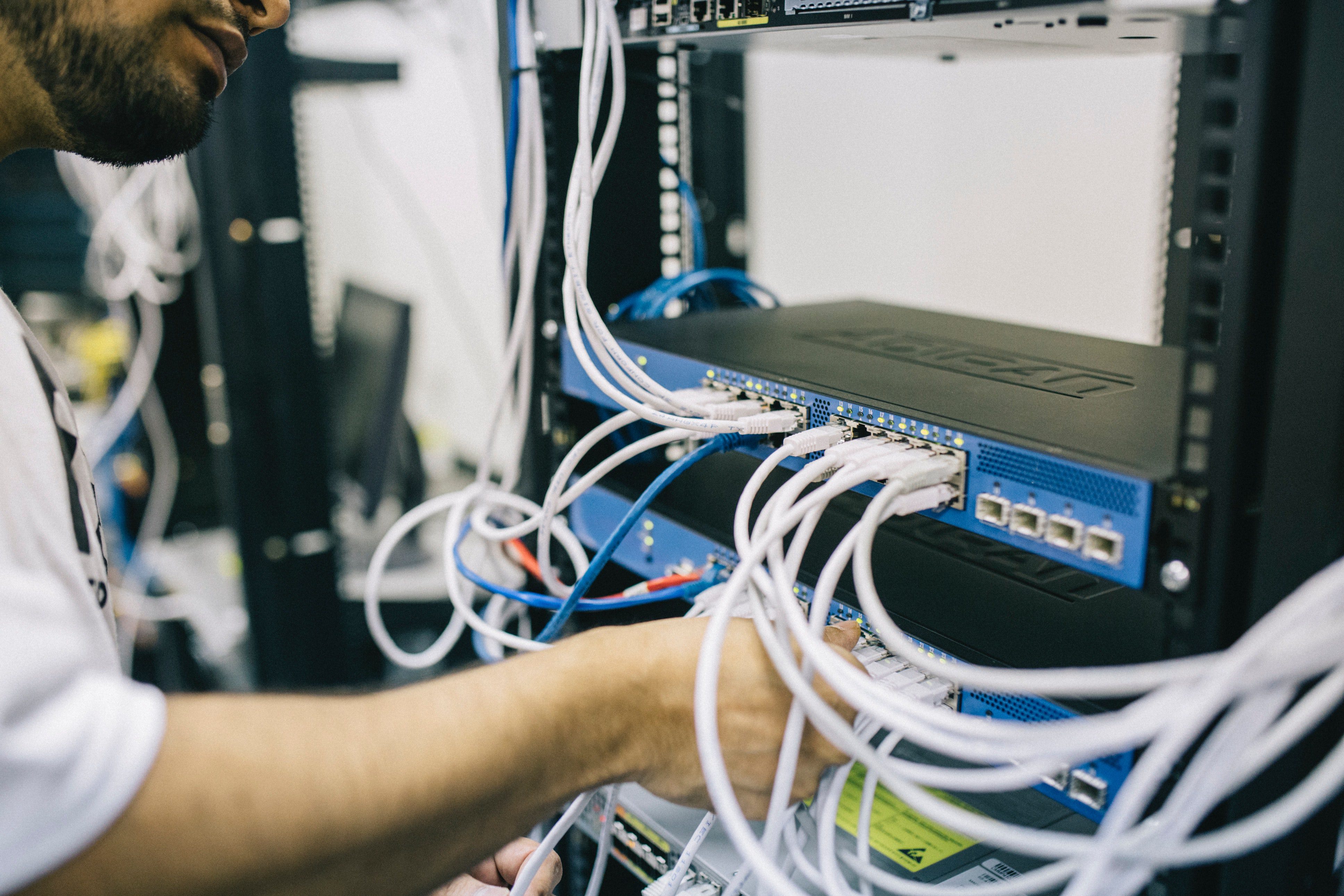 Man working server room